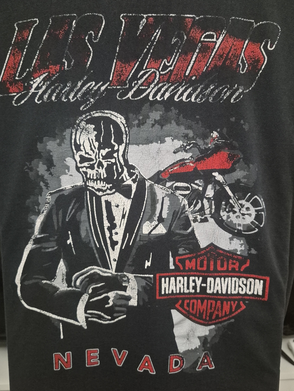 🔥"Authentic Warren Lotas Las Vegas Harley-Davidson 'Tuxedo Skull' Tee🔥